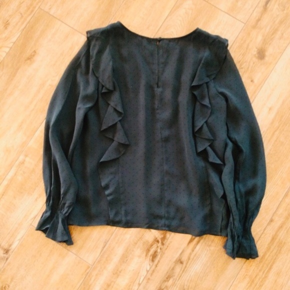 ANTHROPOLOGIE Sanctuary Exaggerated Ruffle Forest Green Swiss Dot Top - Picture 4 of 6